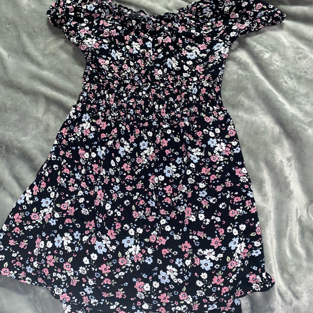 Floral Kids Dress - Black with Pink and Blue Flowers